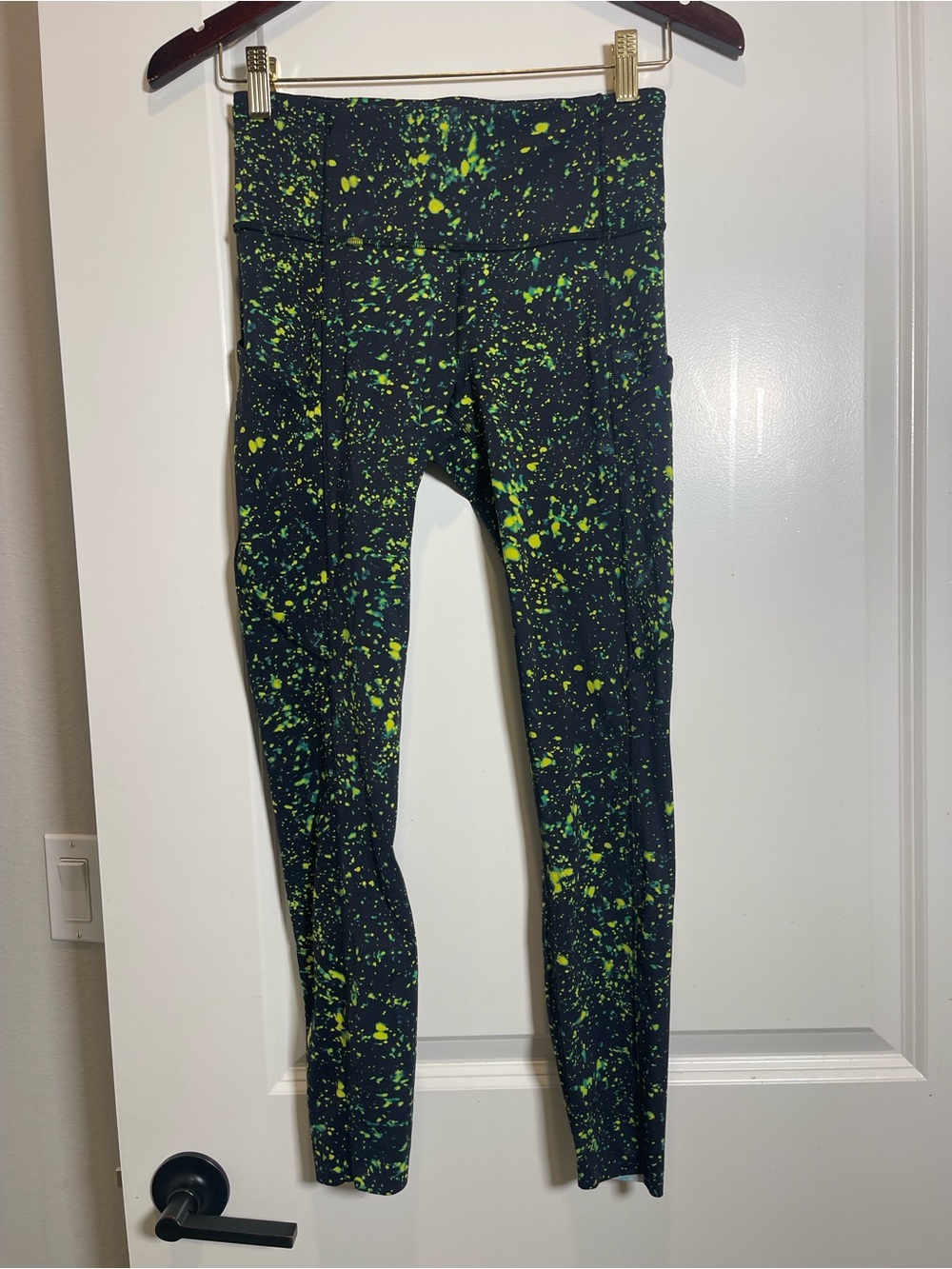 lululemon athletica Black Leggings with Neon Green Splatter Print